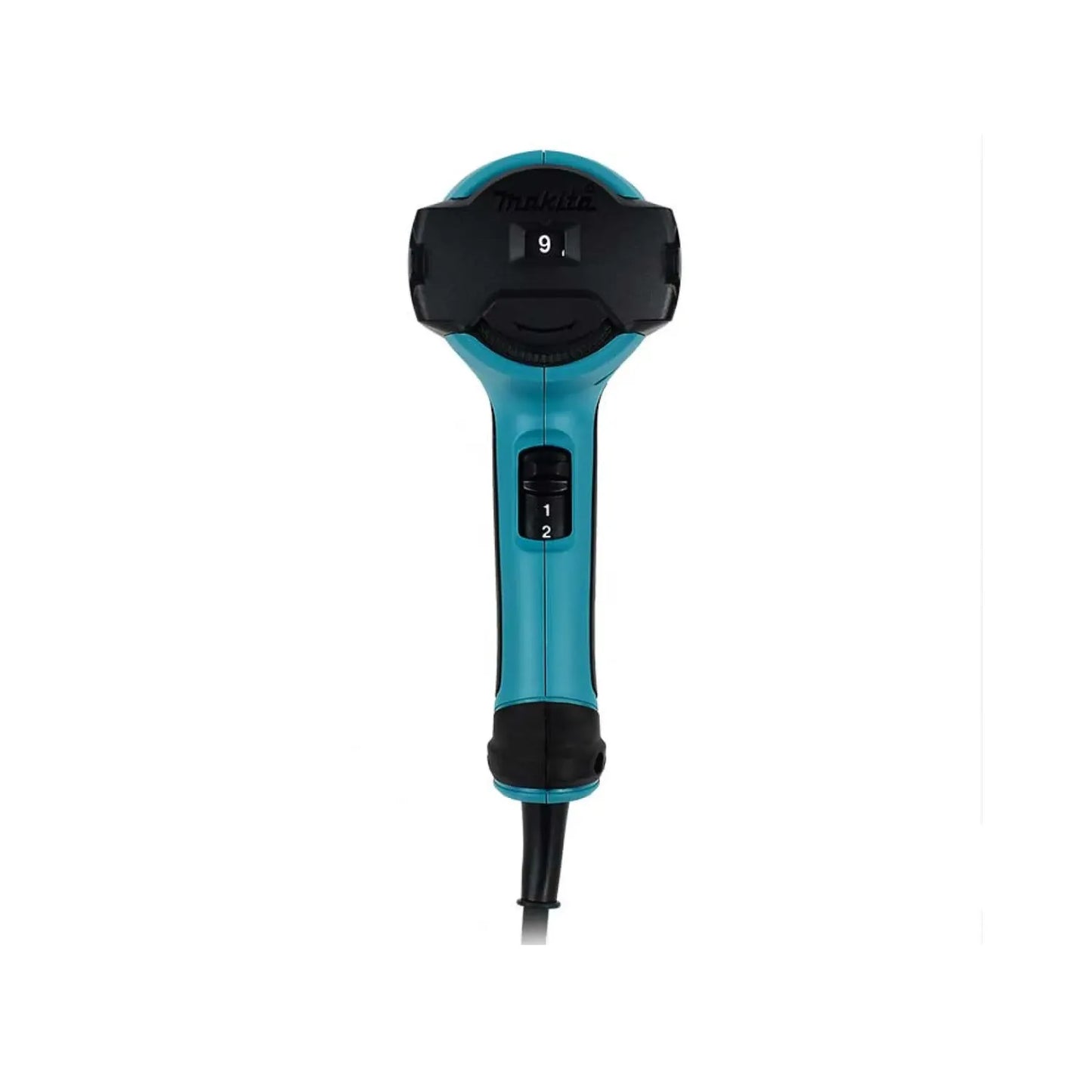 Pistola de calor Makita con control de temperatura digital y selector de dos velocidades, cuerpo ergonómico color turquesa