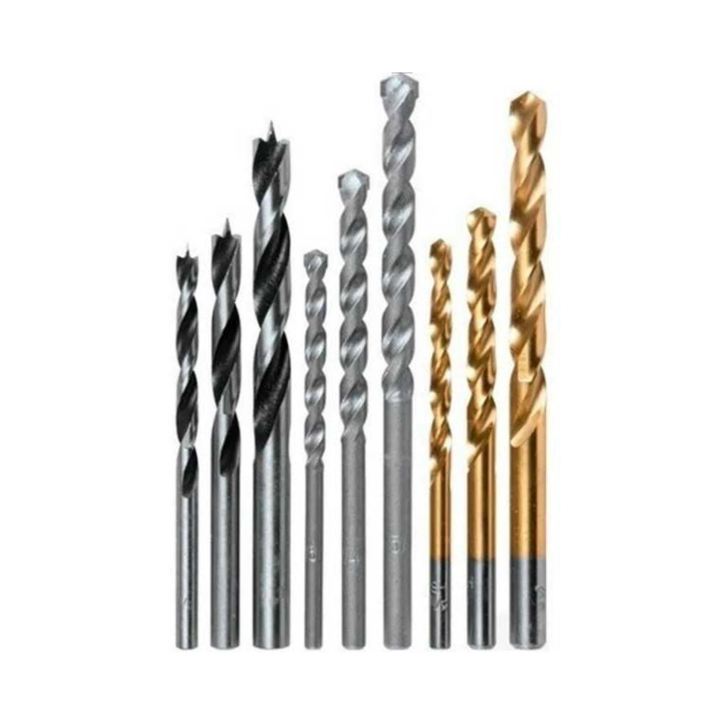 Juego de brocas multimaterial para taladro: brocas HSS plata y oro, y brocas de pala para madera