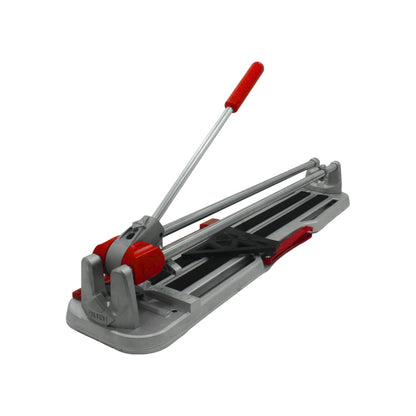 Cortadora de azulejo manual Rubí de alta precisión, cuerpo gris y detalles rojos, para corte de cerámica y porcelanato.
