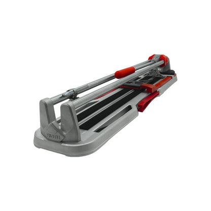 Cortadora de azulejo manual Rubí gris y rojo con mango ergonómico para cortes de cerámica y baldosas.