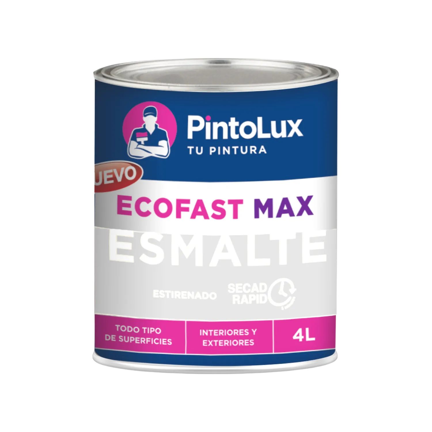 Pintura esmalte blanco PintoLux EcoFast Max 4L secado rápido para múltiples superficies