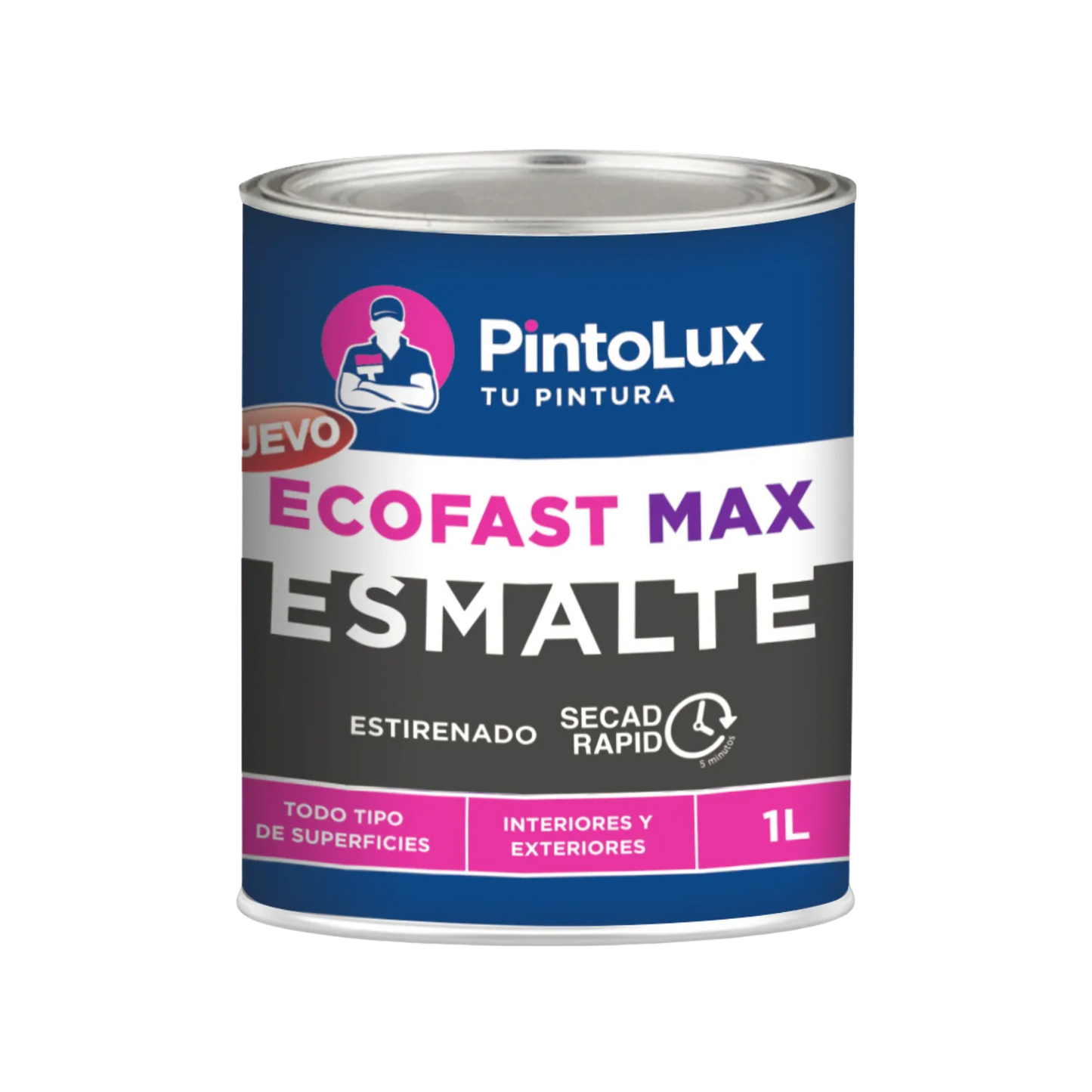 Pintura de esmalte PintoLux EcoFast Max negro mate 1L, secado rápido 5 minutos, interiores y exteriores