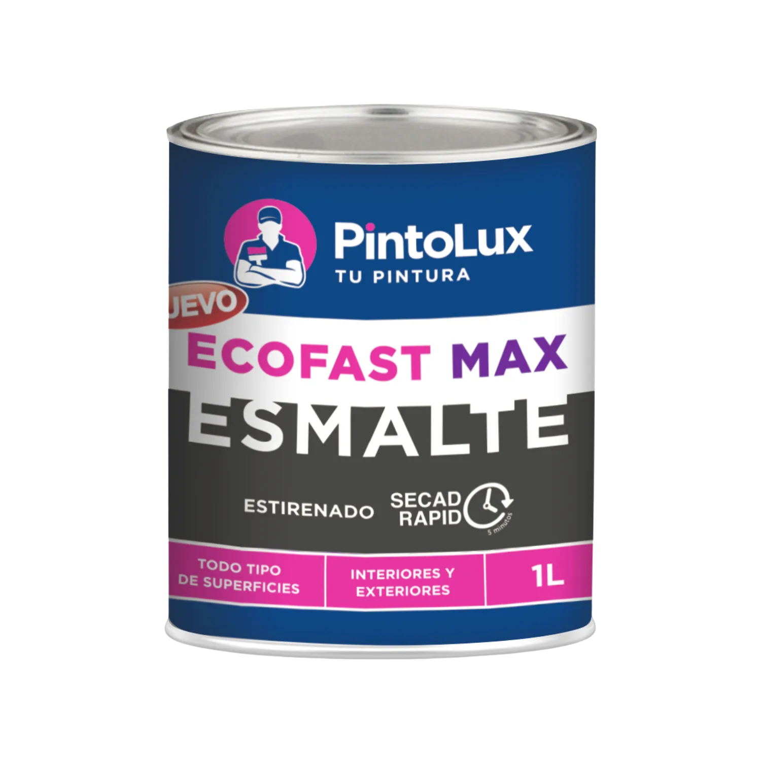 Pintura de esmalte PintoLux EcoFast Max negro mate 1L, secado rápido 5 minutos, interiores y exteriores