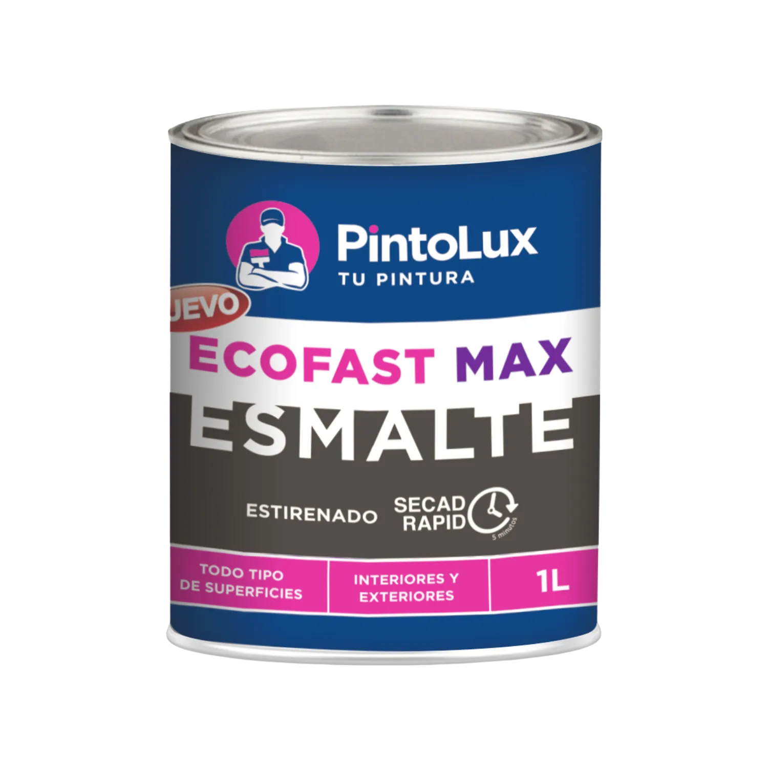 Pintura esmalte PintoLux EcoFast Max 1L, secado rápido 5 min, multisuperficie interior y exterior