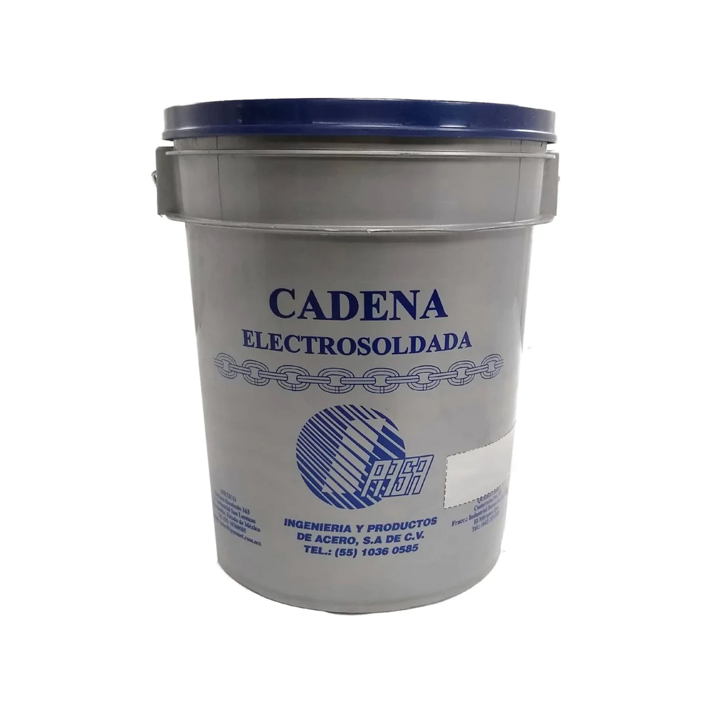 Cubeta gris con tapa azul de cadena electrosoldada galvanizada, marca OPCO FRON