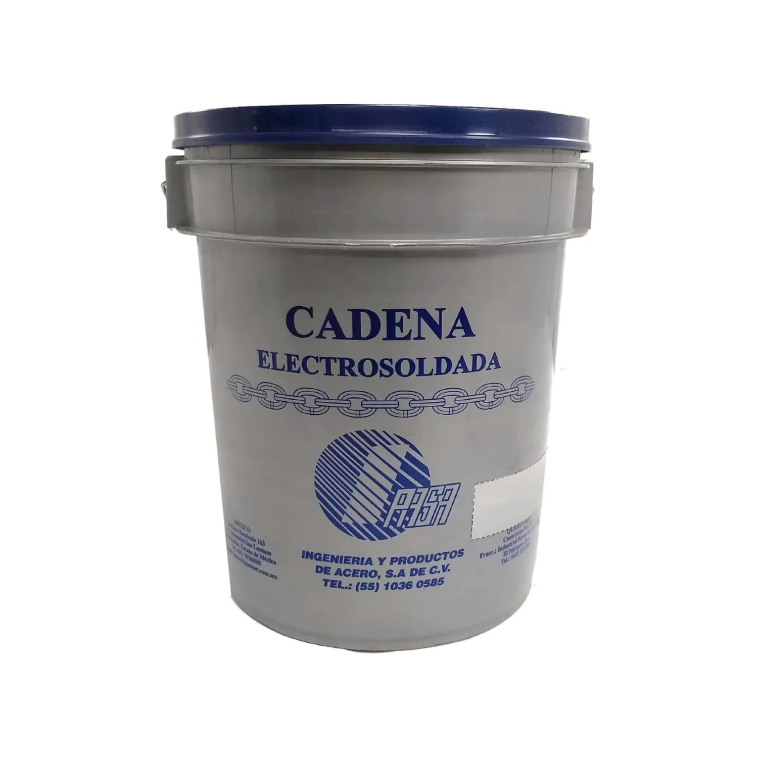 Cubeta gris con tapa azul de cadena electrosoldada galvanizada, marca OPCO FRON