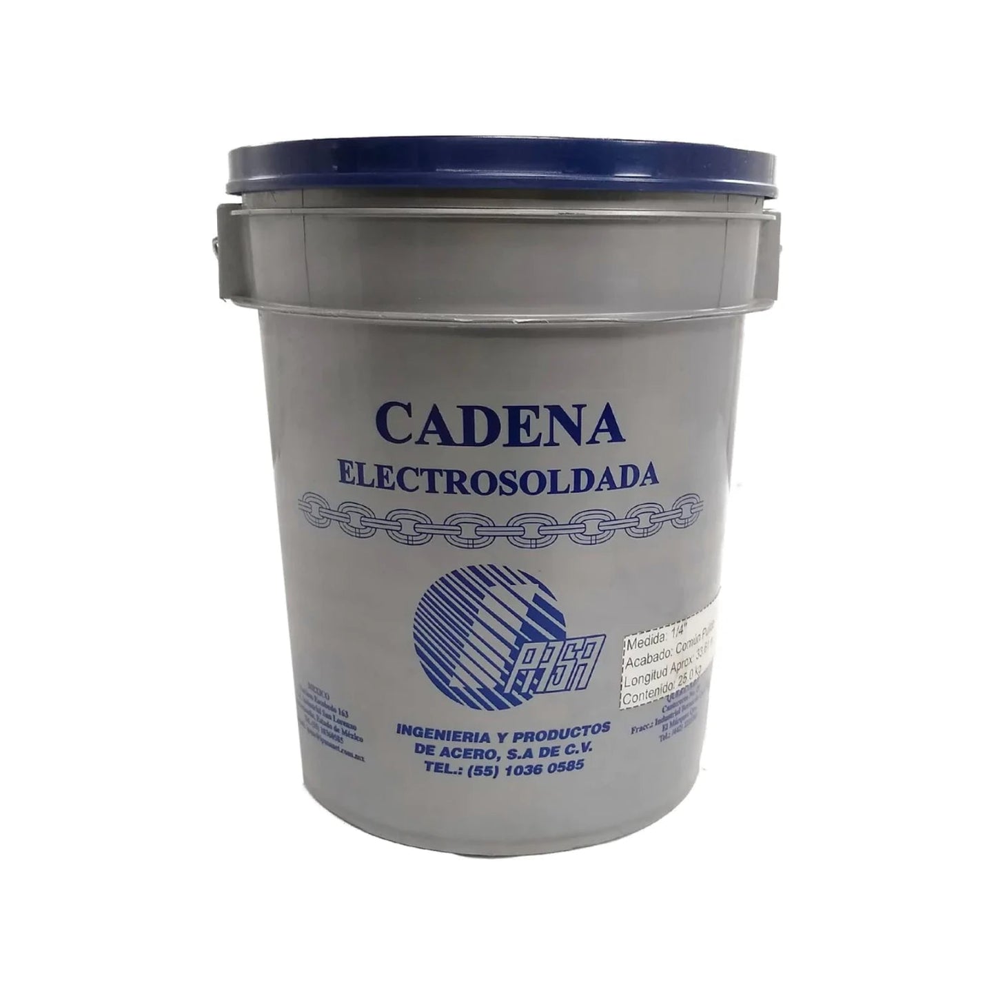 Cadena electrosoldada Opco Prom 1/4 pulgada, acabado pulido, cubeta 25 kg