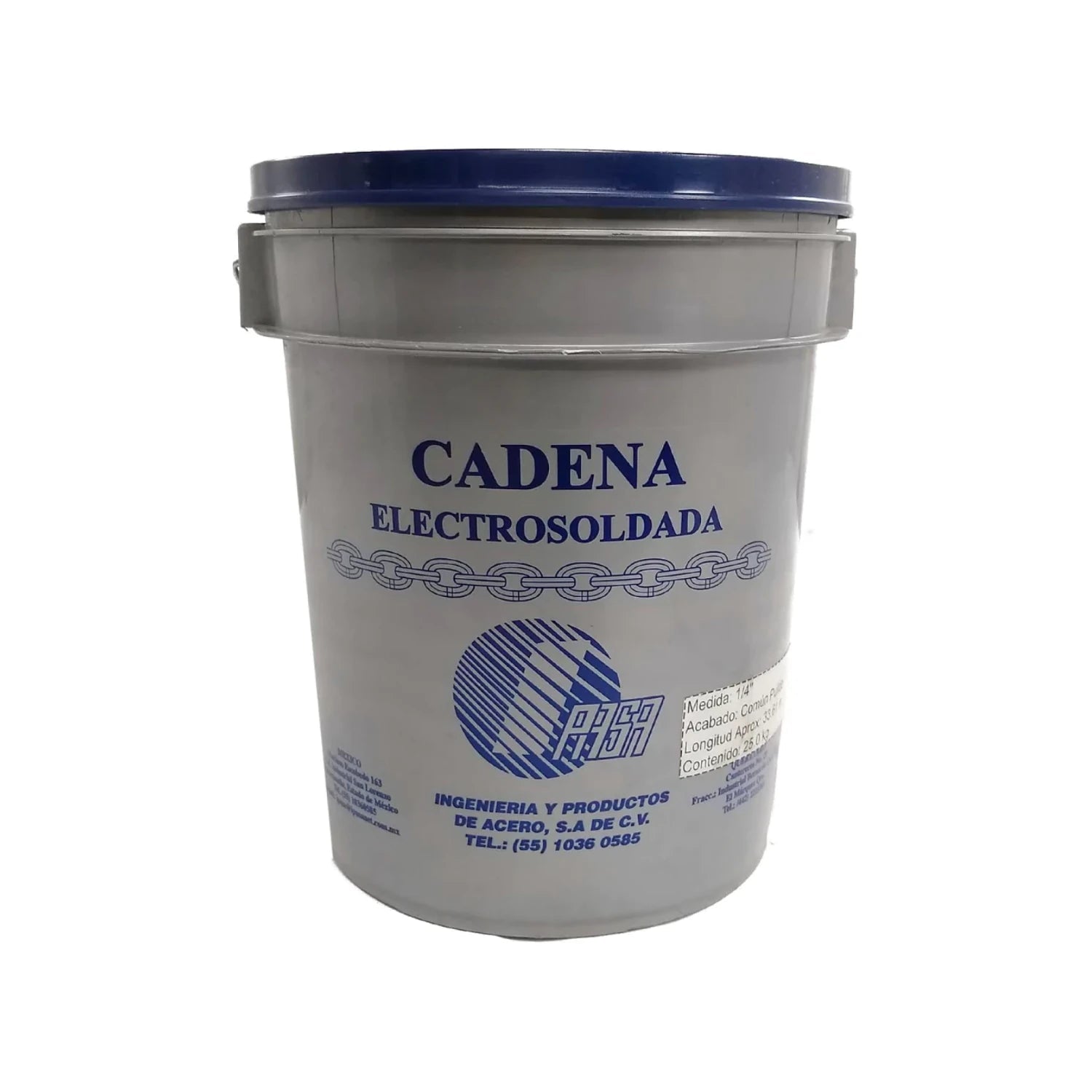 Cadena electrosoldada Opco Prom 1/4 pulgada, acabado pulido, cubeta 25 kg