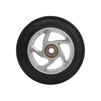 Rueda de goma negra con rin de metal plateado de 5 rayos y balero central para diablo o carrito de carga 8 pulgadas
