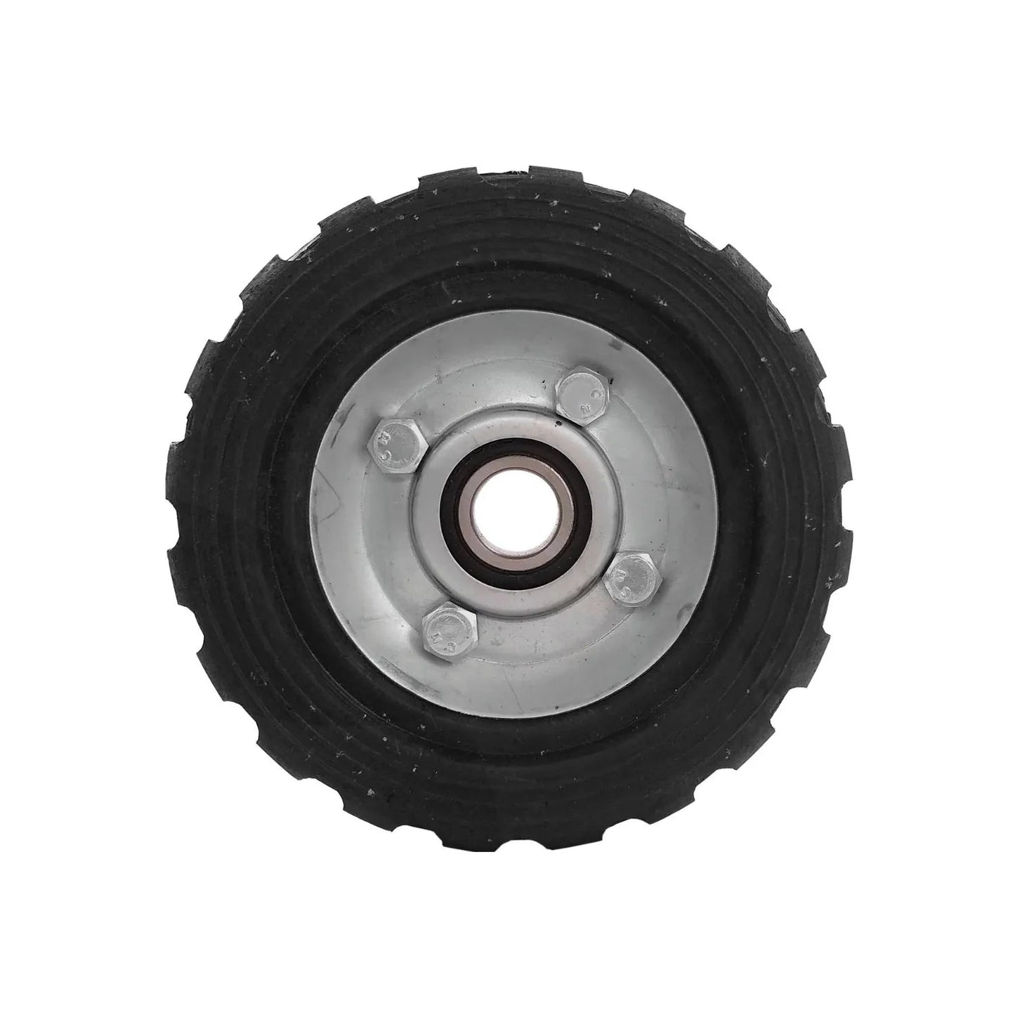 Rueda negra de caucho para diablo 5 pulgadas con balero central y rin metálico