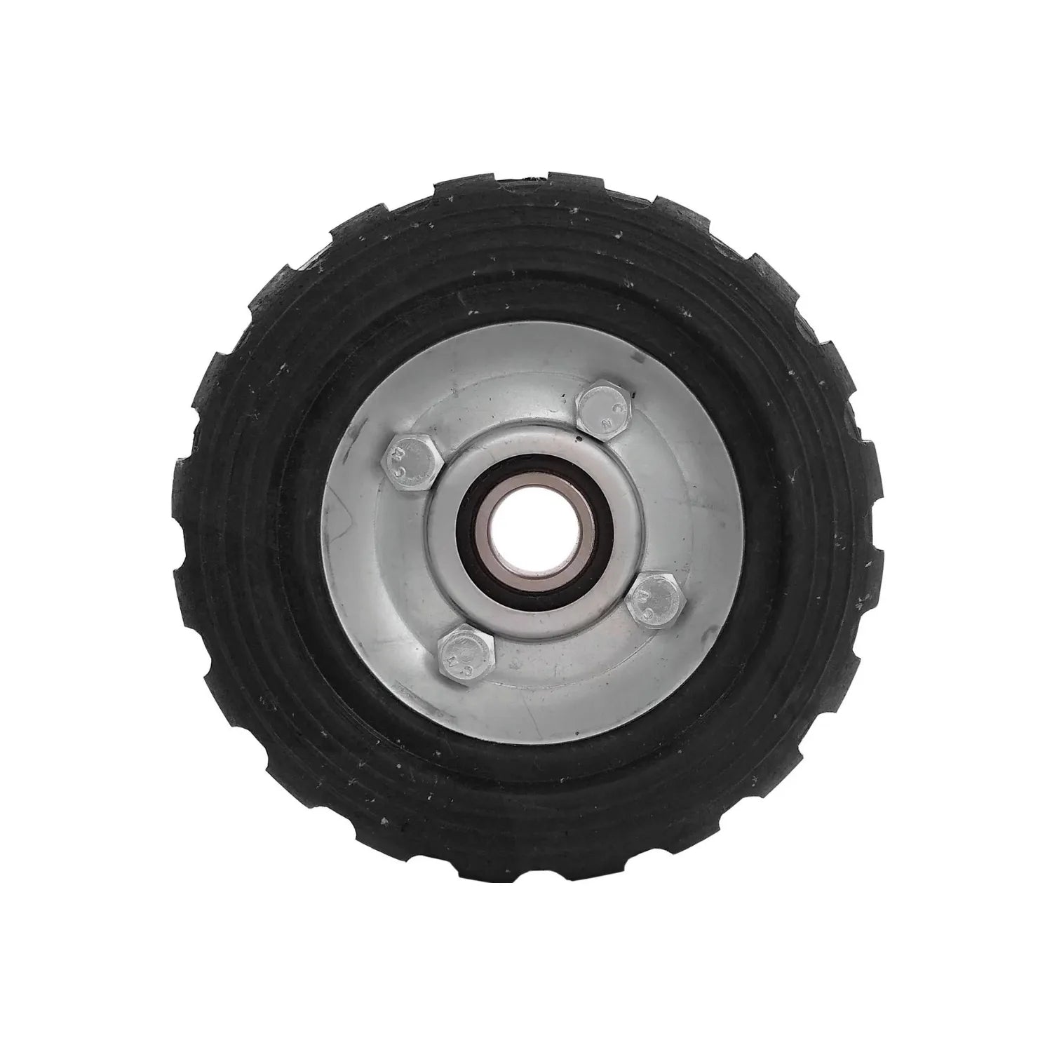 Rueda negra de caucho para diablo 5 pulgadas con balero central y rin metálico