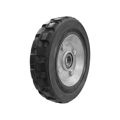 Rueda para diablo 6 pulgadas con 1 balero, llanta de caucho sólido negro y rin metálico.