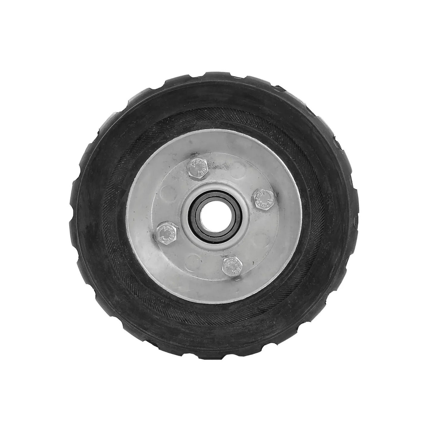 Rueda para diablo 6 pulgadas con neumático de caucho negro y balero central de metal para carga.