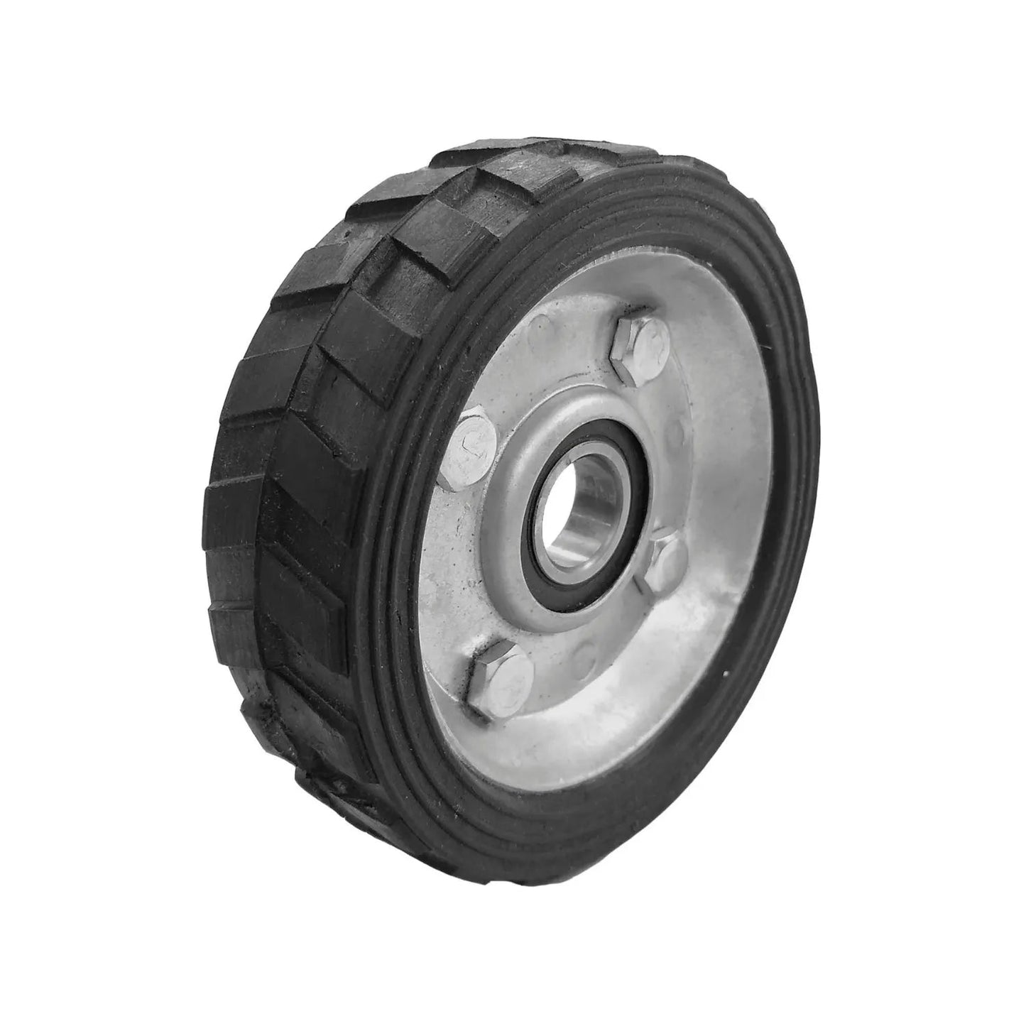 Rueda negra de PVC 4 pulgadas para diablo, con balero, centro metálico y banda de rodadura