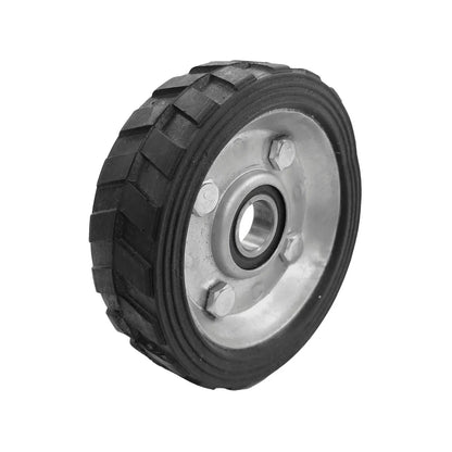 Rueda negra de PVC 4 pulgadas para diablo, con balero, centro metálico y banda de rodadura