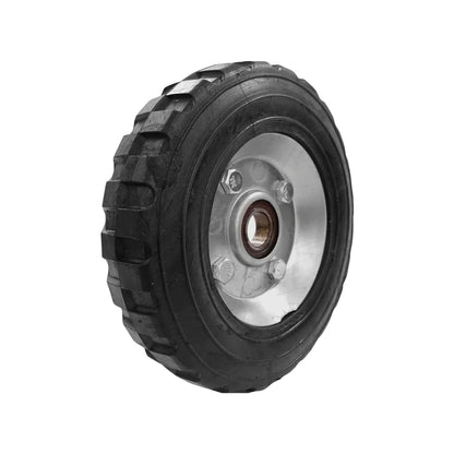 Rueda negra 6" para diablo con llanta de PVC y rin metálico plateado, incluye 1 balero de alta resistencia.
