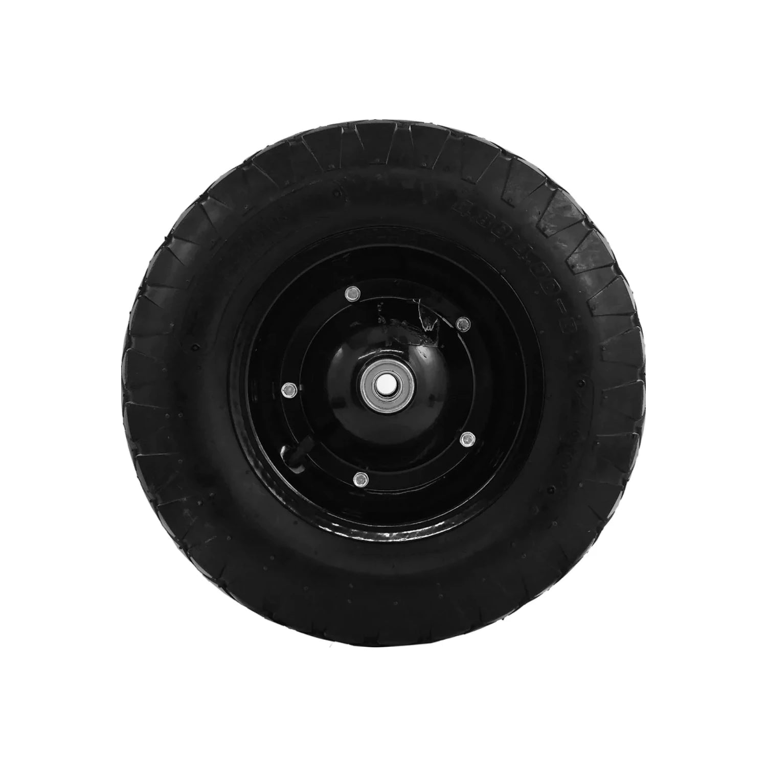 Llanta negra neumática reforzada para carretilla, con rin de acero y balero central