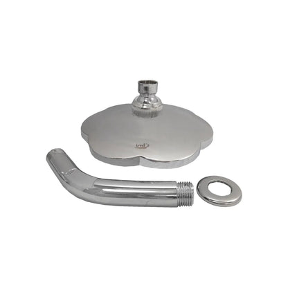 Regadera de ducha IML cromada forma de flor con brazo curvo y chapetón para baño