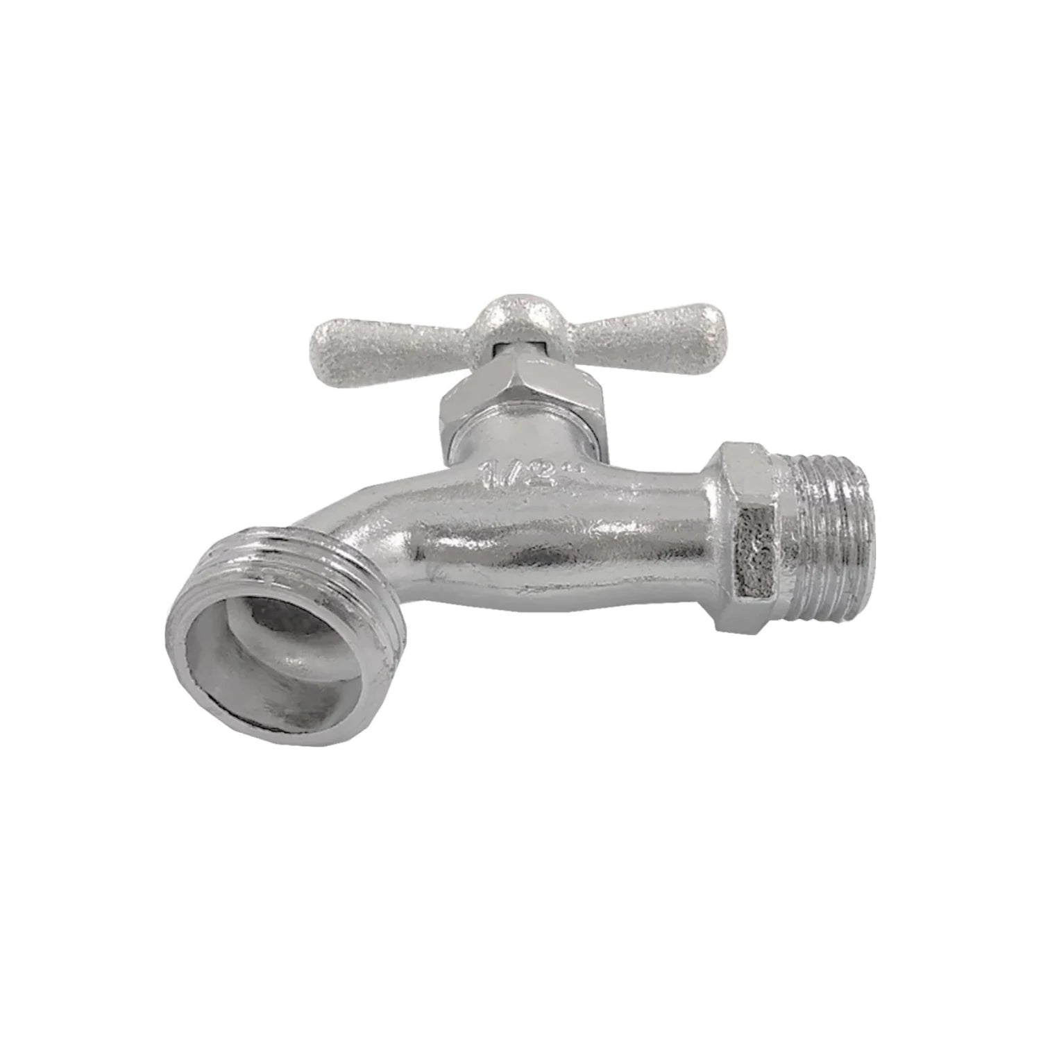 Llave de nariz 1/2" cromada con maneta de cruz para jardín y conexión de manguera