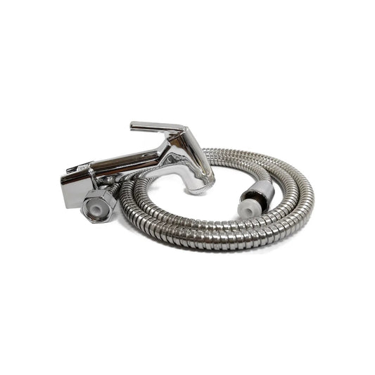 Grifo mezclador monomando cromado, manguera flexible metálica para instalación de bidet o WC
