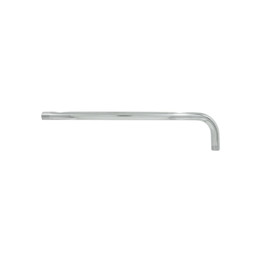 Brazo de regadera cromado de 50 cm para ducha, acabado brillante en sistema de plomería de baño.