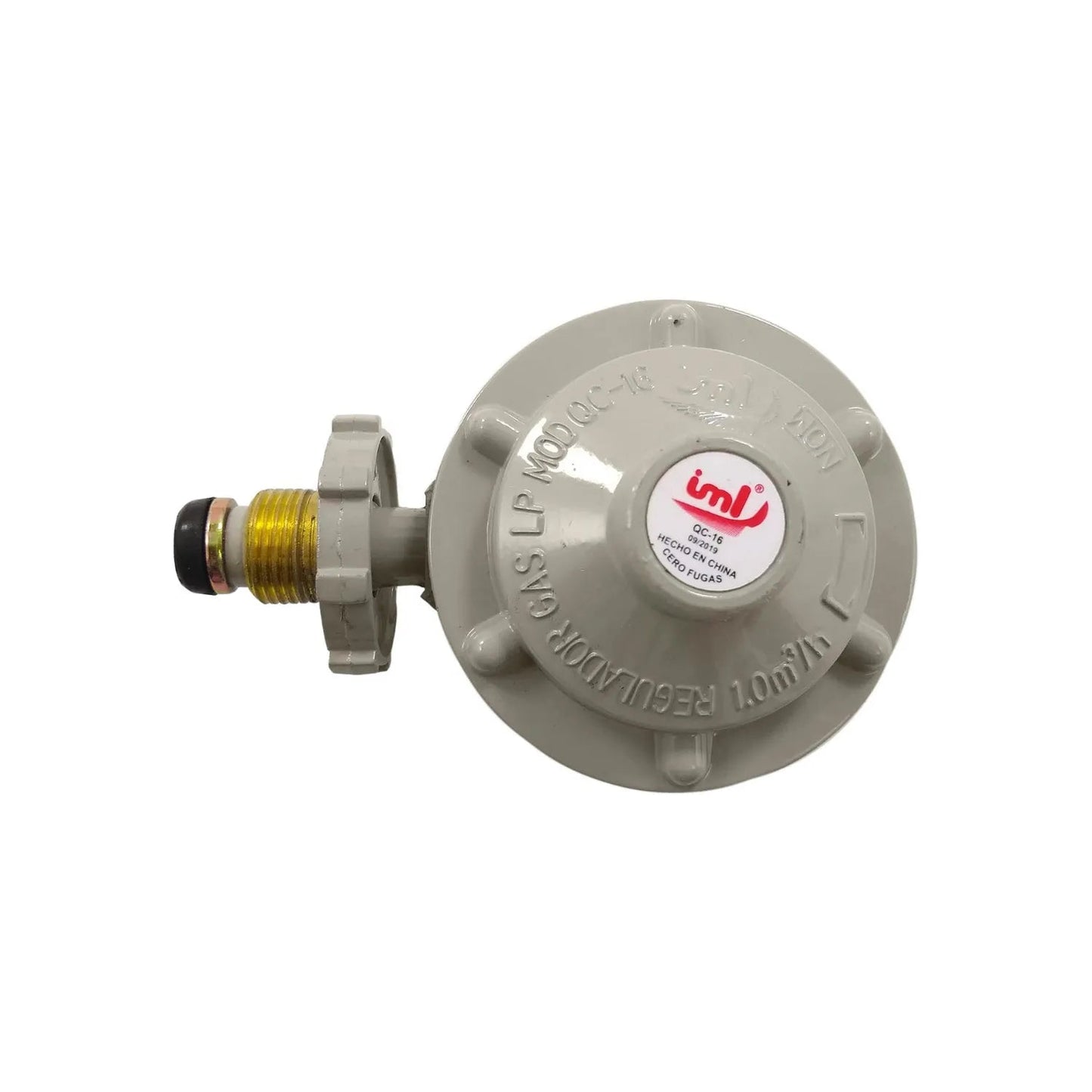 Regulador de gas LP baja presión IML QC16 gris con maneral, 1.0 m³/h.