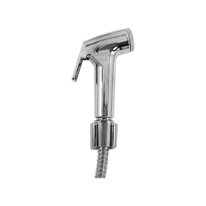 Bidet de mano cromado con gatillo y manguera flexible, ideal para higiene personal en el baño
