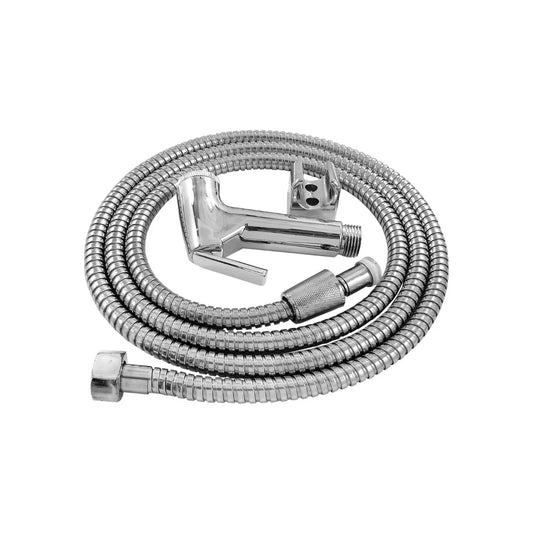 Kit bidet rociador de mano cromado con manguera flexible metálica y soporte para inodoro
