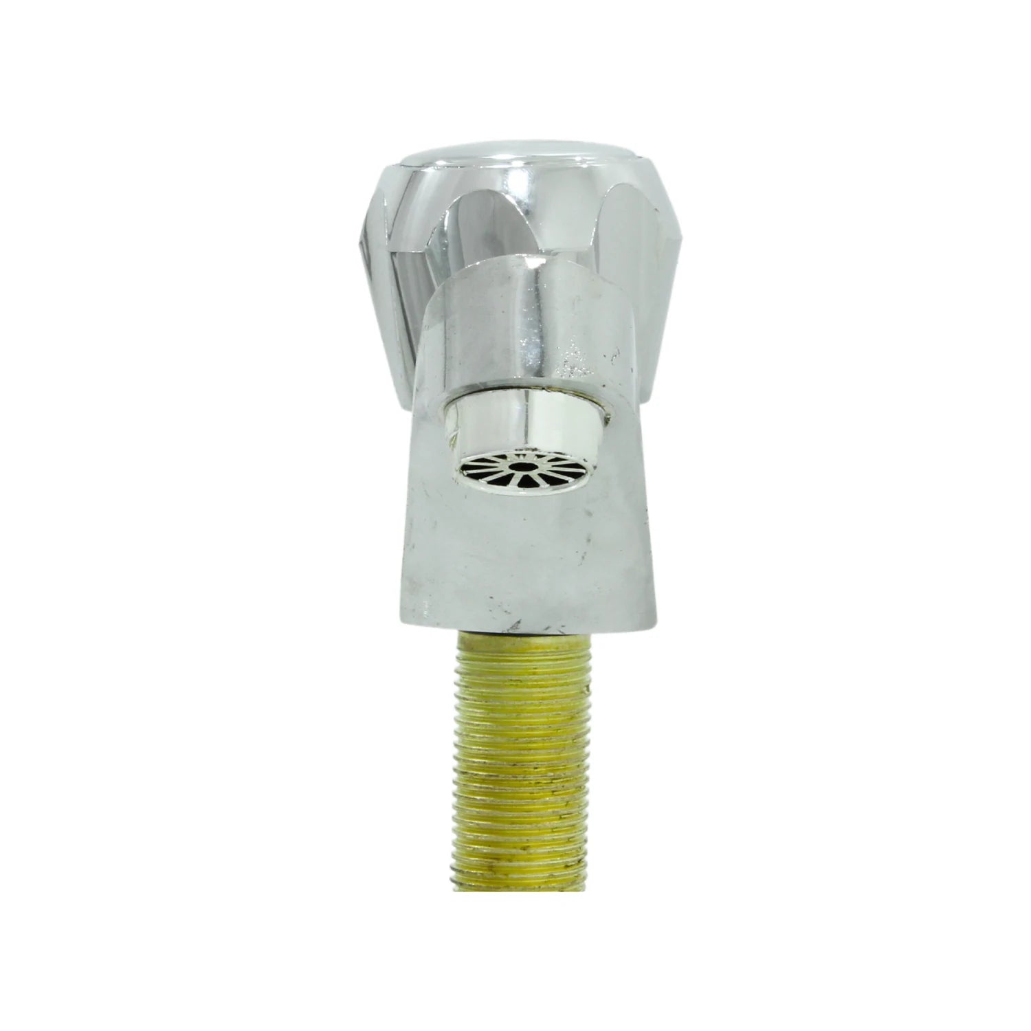 Llave individual cromada para lavabo, manija facetada, base roscada amarilla