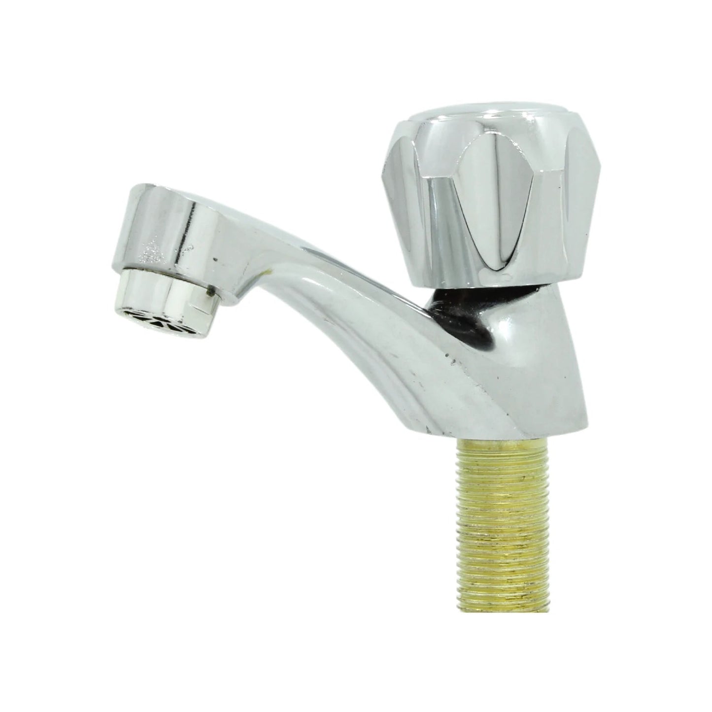 Llave individual para lavabo cromada con perilla octagonal y rosca de latón