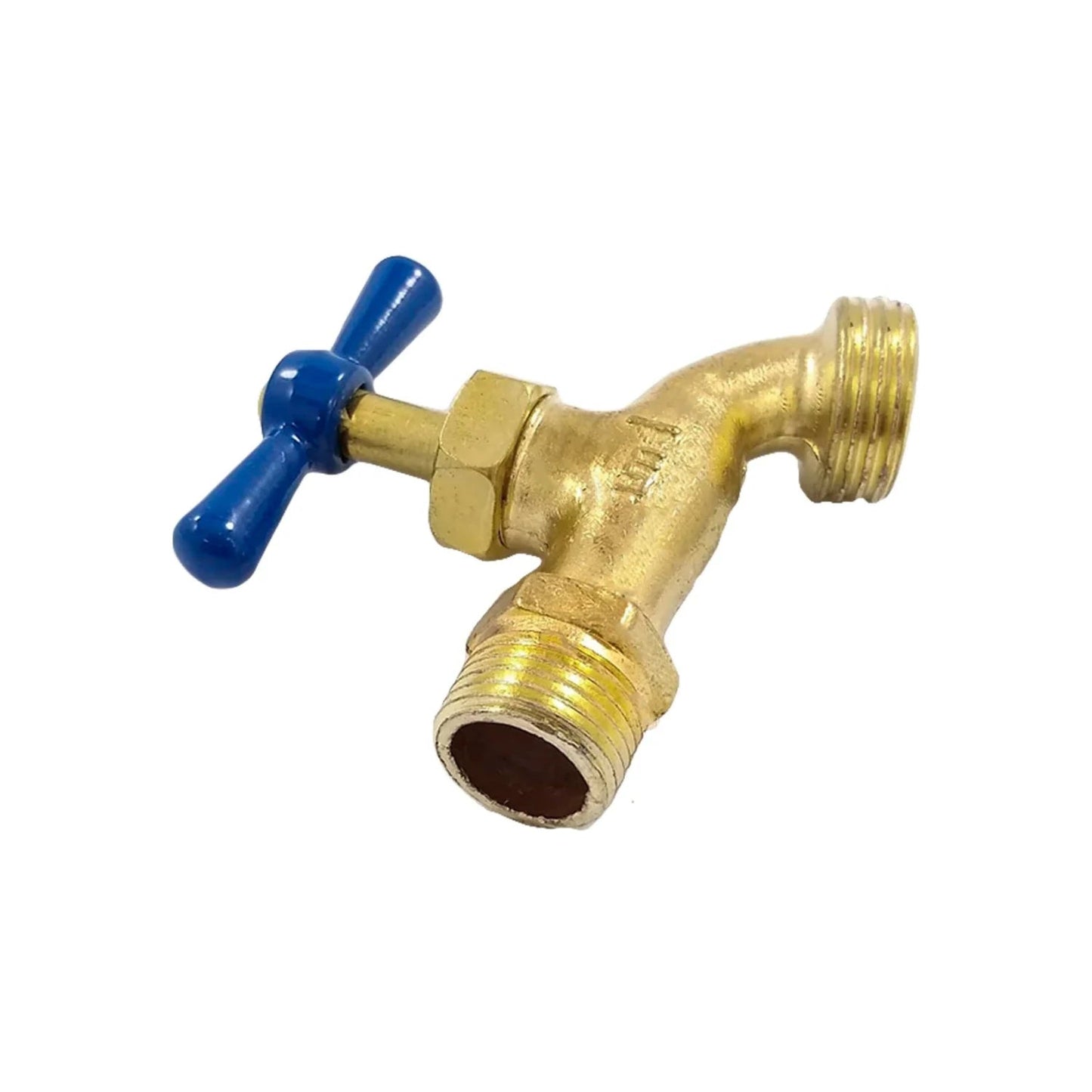 Llave de nariz de bronce 1/2 pulgada con manija azul, rosca para manguera de jardín