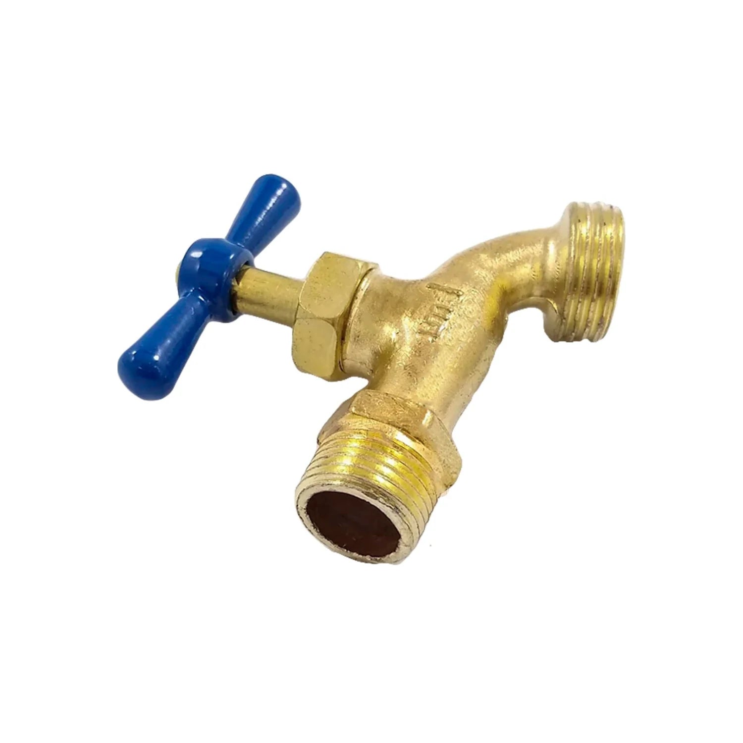 Llave de nariz de bronce 1/2 pulgada con manija azul, rosca para manguera de jardín