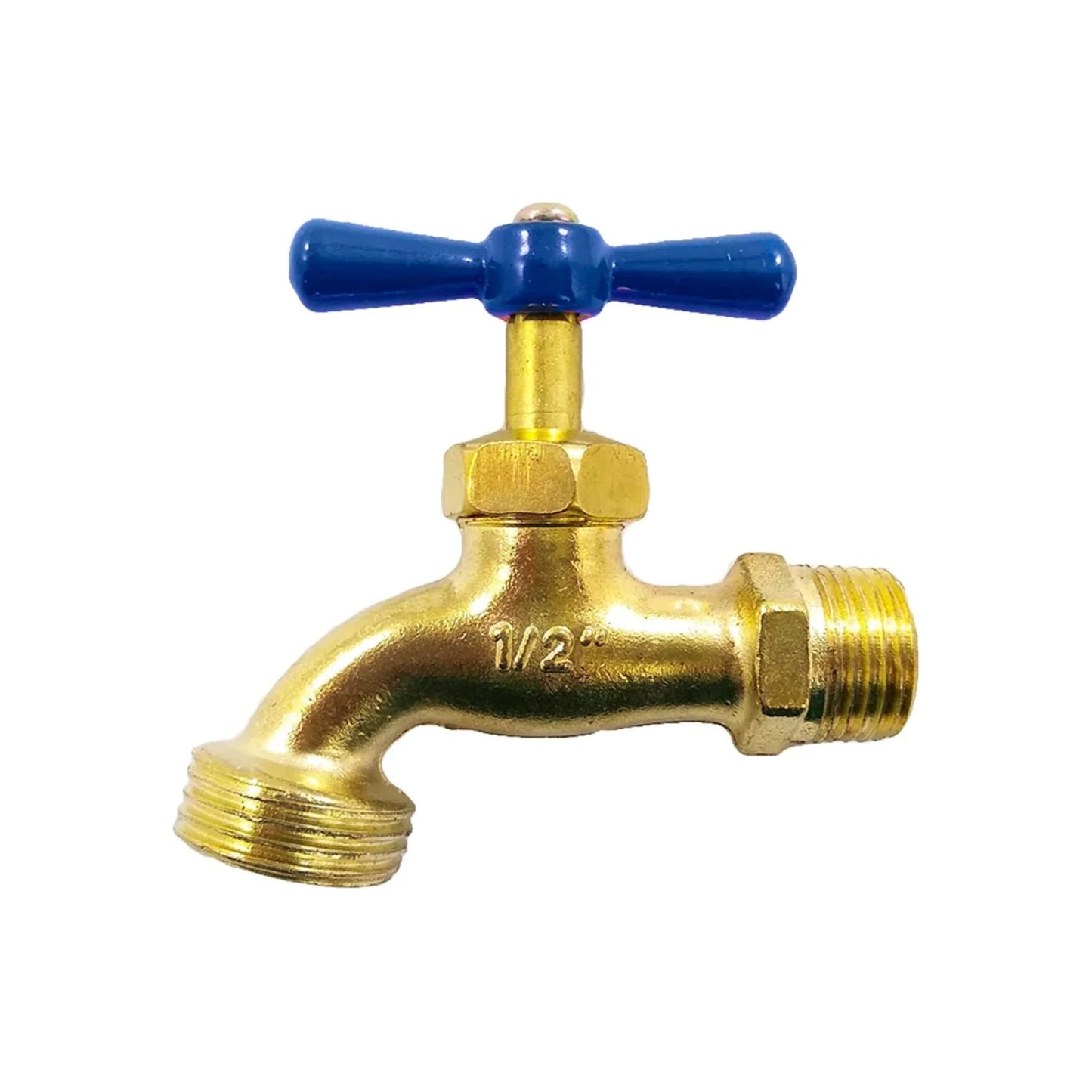 Llave de nariz de bronce 1/2 pulgada con manija azul, grifo de jardín con rosca macho