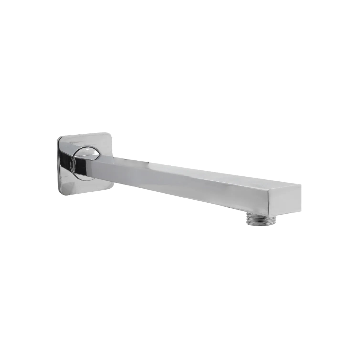 Brazo de ducha cuadrado cromado para montaje en pared con diseño moderno y acabado brillante tipo espejo.
