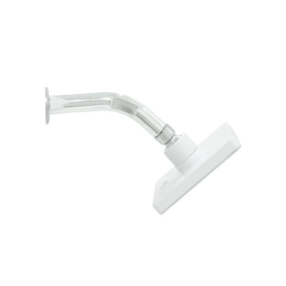 Regadera de ducha cuadrada blanca con brazo cromado, ideal para baños modernos