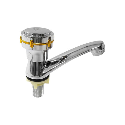 Llave individual cromada para lavabo con aro dorado, grifo de agua fría.