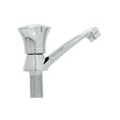 Llave individual de lavabo cromada brillante con rosca de instalación para ferretería y plomería