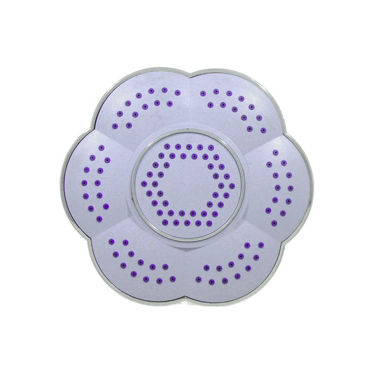 Regadera tipo flor morada de ABS, diseño moderno con orificios para flujo de agua