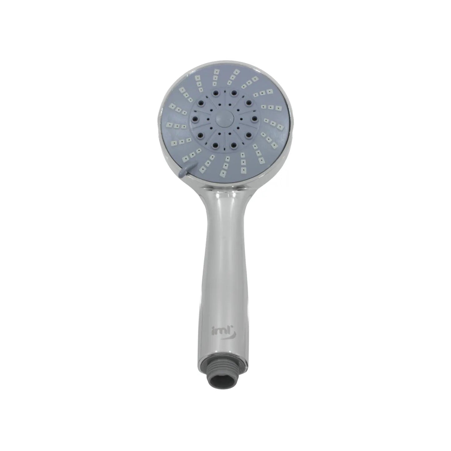 Regadera de teléfono IML cromada ABS, cabezal gris con selector de chorros, ergonómica