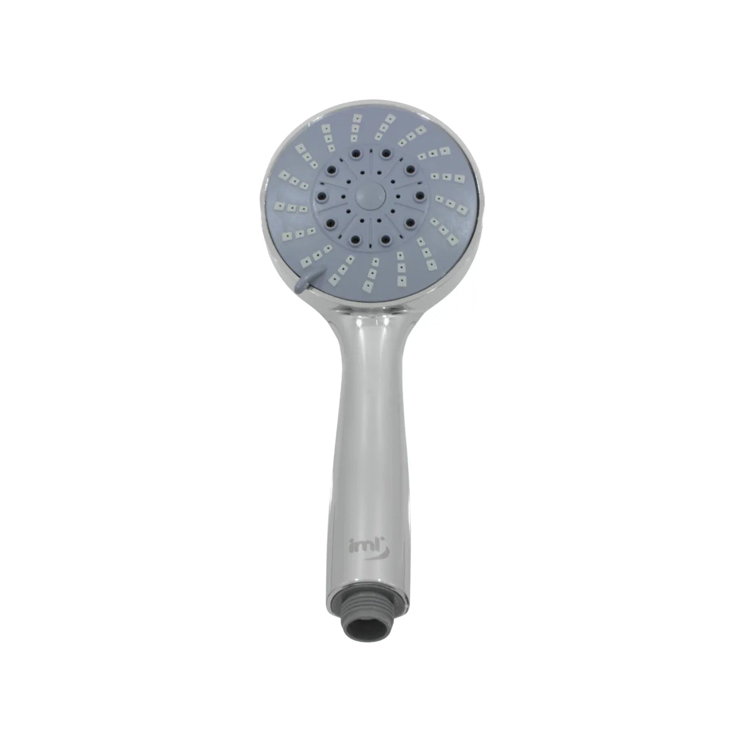 Regadera de teléfono IML cromada ABS, cabezal gris con selector de chorros, ergonómica