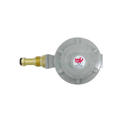 Regulador de gas IML QC17B gris, punta pool para gas LP. Conexión segura y cero fugas.