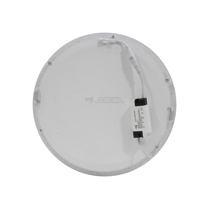 Panel LED IML redondo 24W empotrable, vista trasera blanca con driver y cableado para instalación interior