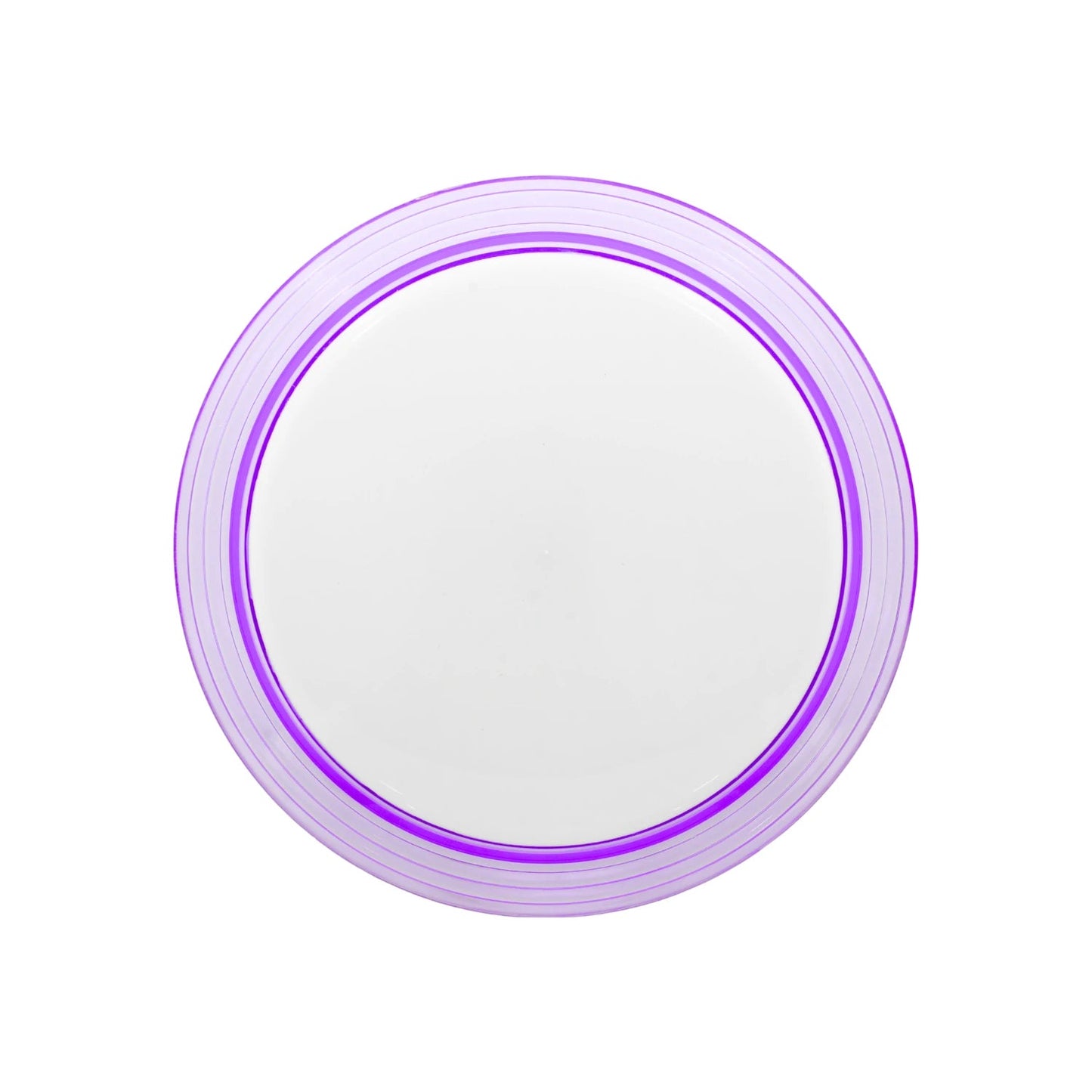 Lámpara LED de techo tipo ovni redonda blanca con aro púrpura translúcido, 40W, iluminación interior.