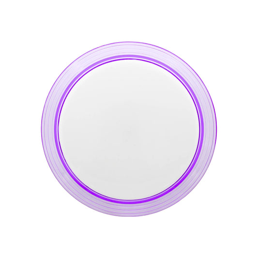 Lámpara LED de techo tipo ovni redonda blanca con aro púrpura translúcido, 40W, iluminación interior.