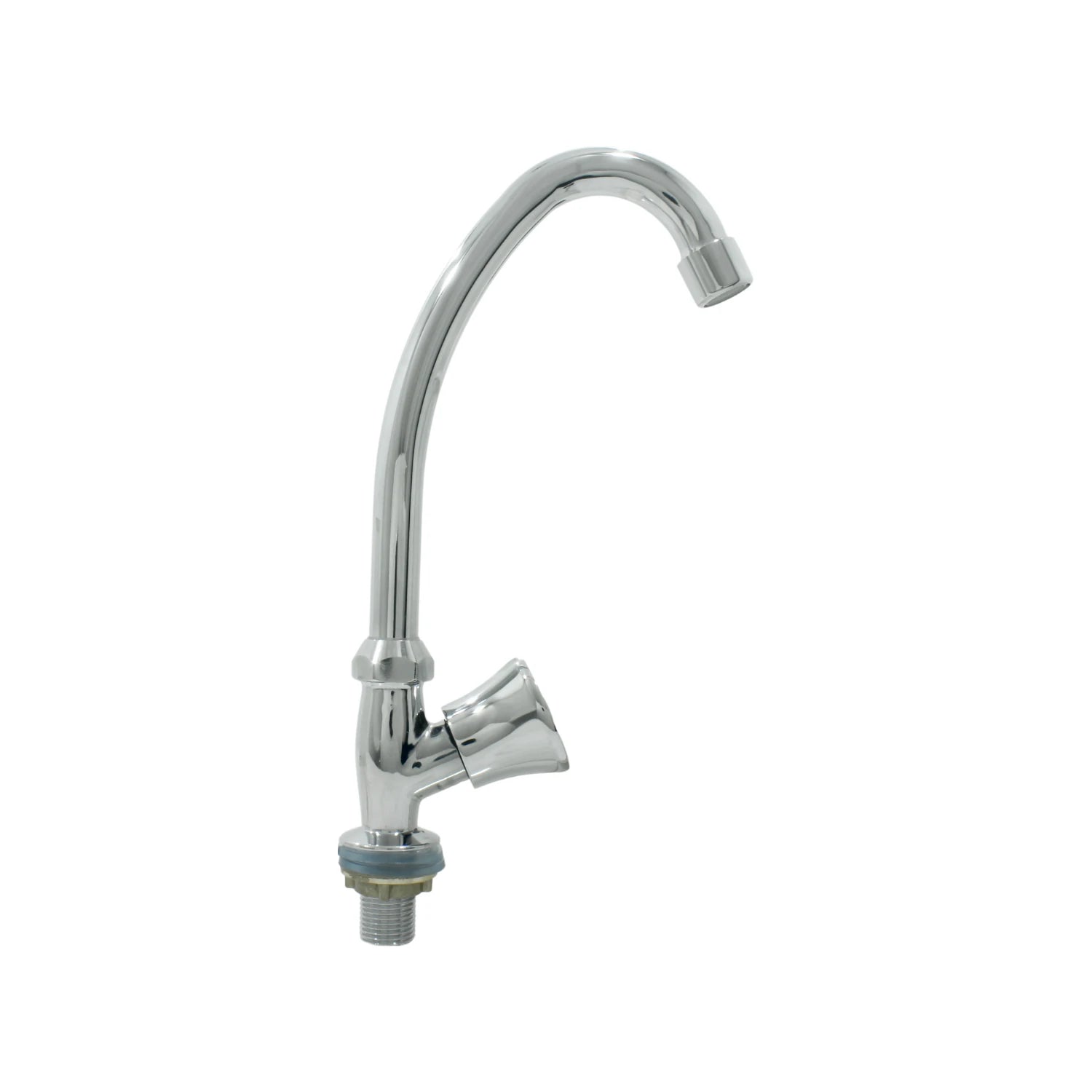 Llave de fregadero individual de cuello de ganso, acabado cromado, maneta metálica