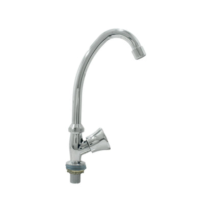 Llave de fregadero individual de cuello de ganso, acabado cromado, maneta metálica