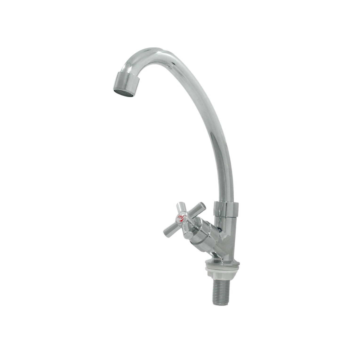 Llave individual IML para fregadero, acabado cromado, cuello de ganso, manija de cruz.