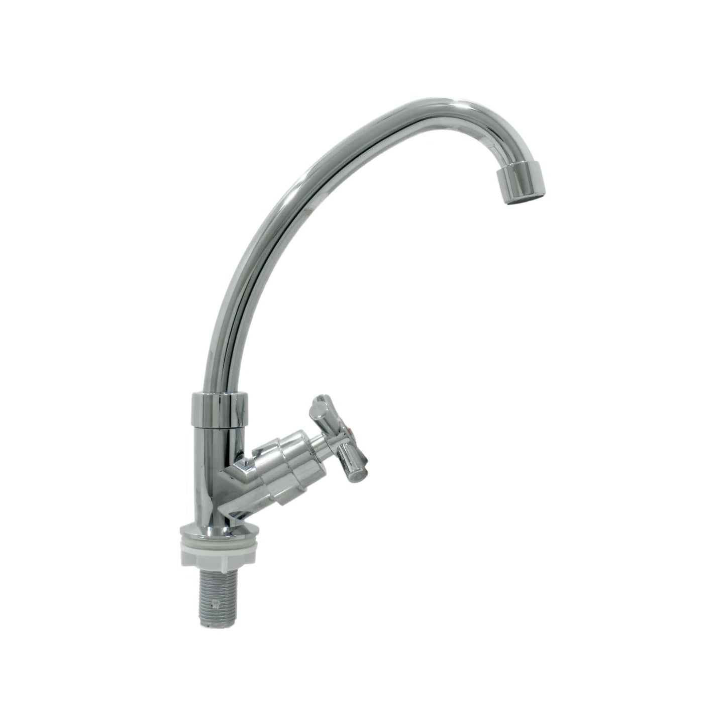 Llave individual para fregadero cromado con cuello de ganso y maneta de cruz