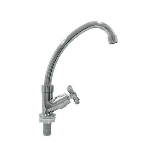 Llave individual para fregadero cromado con cuello de ganso y maneta de cruz