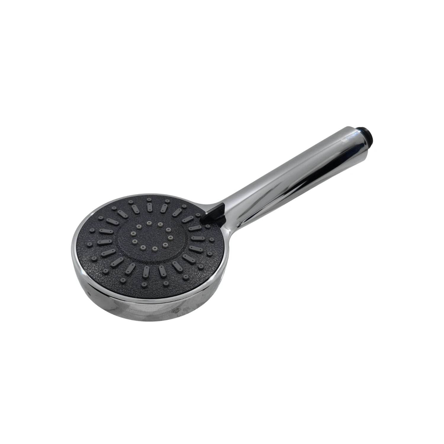 Regadera tipo pistola cromada de ABS, cabezal negro con boquillas multi-función, ergonómica para ducha.